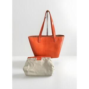 New Ralph Lauren Orange Newton Classic Tote Cosmetic Bag Snakeskin Bright NWOT